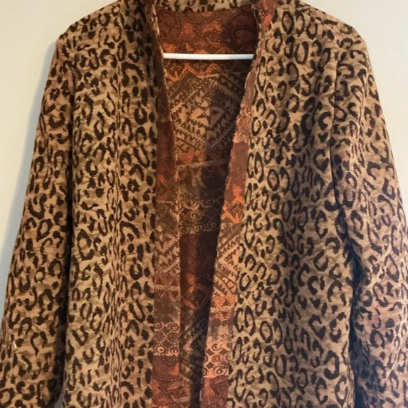 Vintage 80s 90s Reversible Leopard Southwestern Women’s Medium Blazer Retro Y2K - Picture 5 of 11